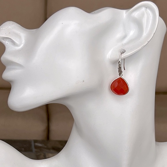 Red Agate Sterling Silver Multifaceted Dangle Earring - Picture 7 of 8